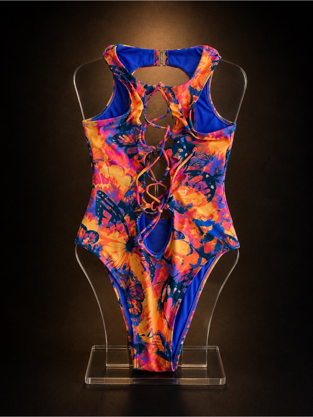 Womans One-Piece Swimsuit - Vibrant Blue and Orange Print